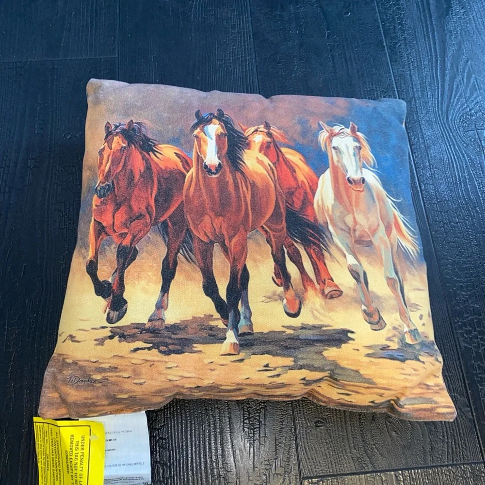 Hoofbeats & Heartbeats Nancy Davidson‎ Running Horses Throw Pillow Vintage